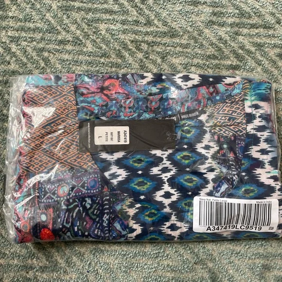 Tolani Collection Petite Printed Woven Caftan Tunic Navy Ikat PL A347419 QVC - Picture 9 of 10